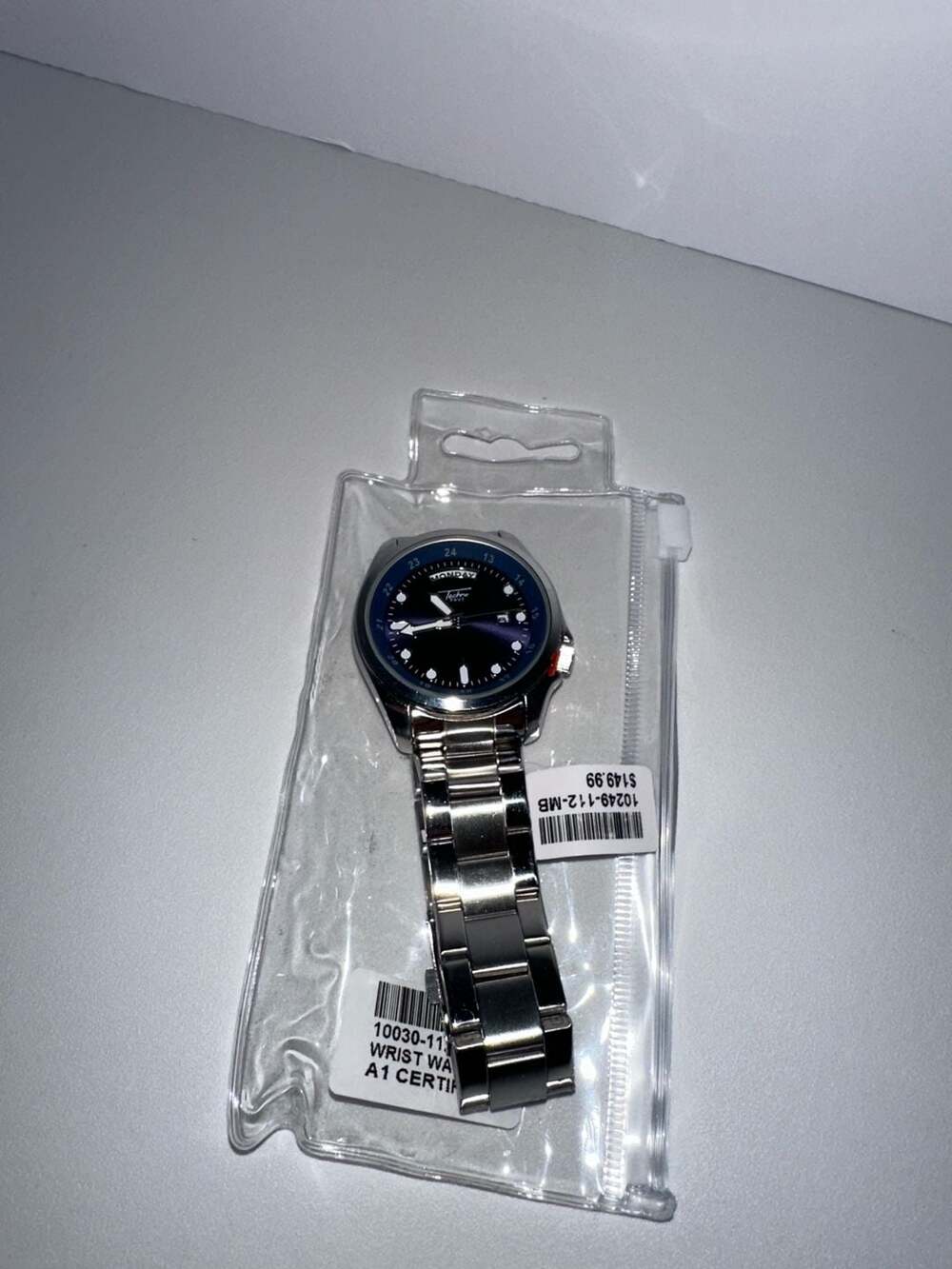 Techno Pave Stainless Steel Blue Dial Wrist Watch